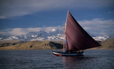 sail boat on lake titicaca peru
