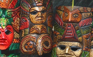 Masks at the Chichicastenango market in Guatemala